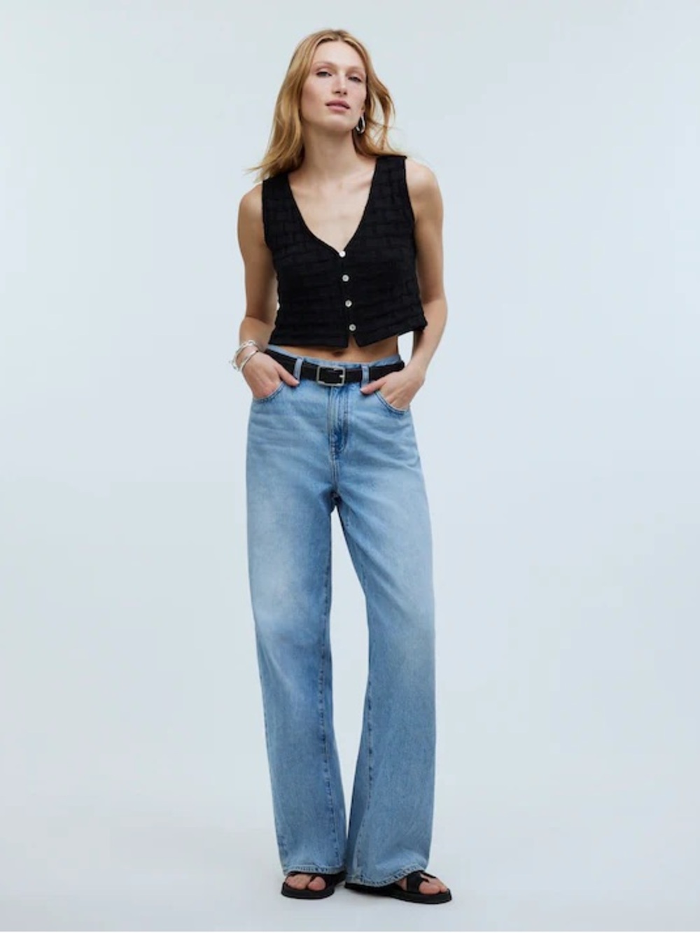 Madewell Basketweave-Stitch Button-Front Crop Vest